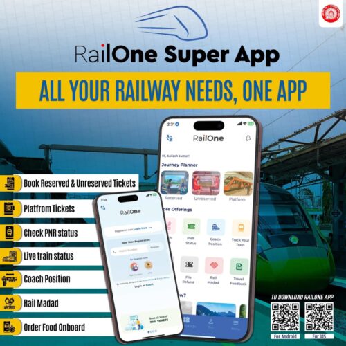 ਰੇਲਵਨ (RailOne) ਐਪ ਰਾਹੀਂ ਅਨਾਰੱਖਿਅਤ ਟਿਕਟ ਬੁਕਿੰਗ ’ਤੇ 3 ਪ੍ਰਤੀਸ਼ਤ ਛੂਟ ਦੀ ਸੁਵਿਧਾ।