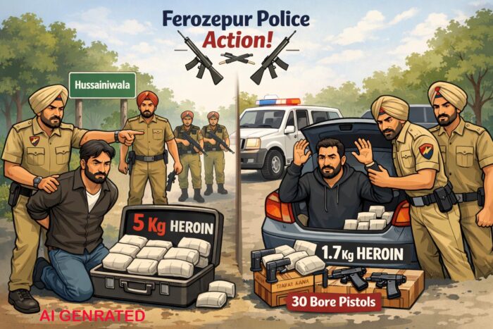 7 ਕਿੱਲੋ ਤੋਂ ਵੱਧ ਹੈਰੋਇਨ ਅਤੇ ਅਸਲੇ ਸਮੇਤ ਦੋ ਅਰੋਪੀ ਕਾਬੂ