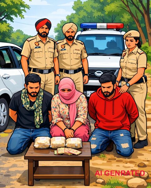 ਹੈਰੋਇਨ ਤਸਕਰੀ ਦੇ ਮਾਮਲੇ ਵਿੱਚ ਮਹਿਲਾ ਸਮੇਤ ਤਿੰਨ ਗ੍ਰਿਫ਼ਤਾਰ”